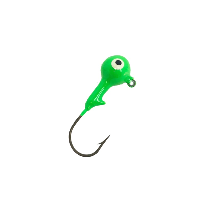 1/5oz Essential Round Ball Jig / Jig Head, Fluorescent Green Color- 8 Pack