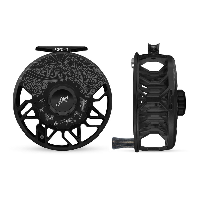 Abel ROVE Reel 4/6 Gloss Black, Underwood Drift and Freshwater Flies Engraving with Ebony Handle