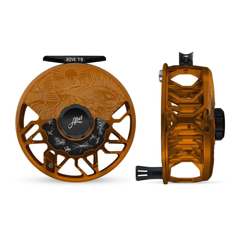 Abel ROVE Reel 7/9 Bronze, Gloss Black Drag Knob, Underwood Redfish and Saltwater Flies Engraving with Black Handle
