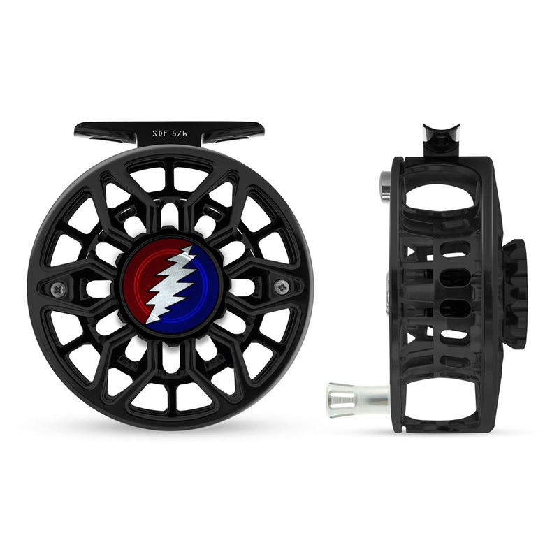 Abel SDF Reel Ported 5/6 Gloss Black, Grateful Dead Lightnig Bolt Drag Knob with Platinum Handle