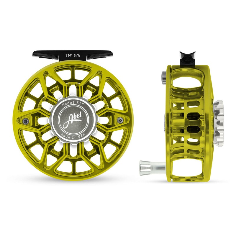Abel SDF Reel Ported 5/6 Lime Green, Platinum Drag Knob with Platinum Handle