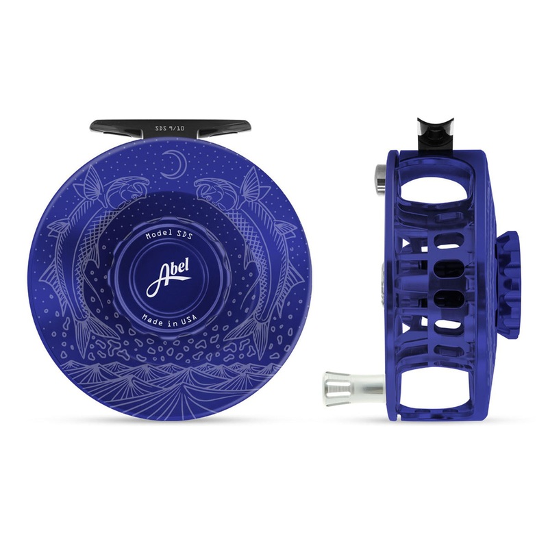 Abel SDS Reel Solid 9/10 Blue III, Blue III Drab Knob, Underwood Moondance with Platinum Handle