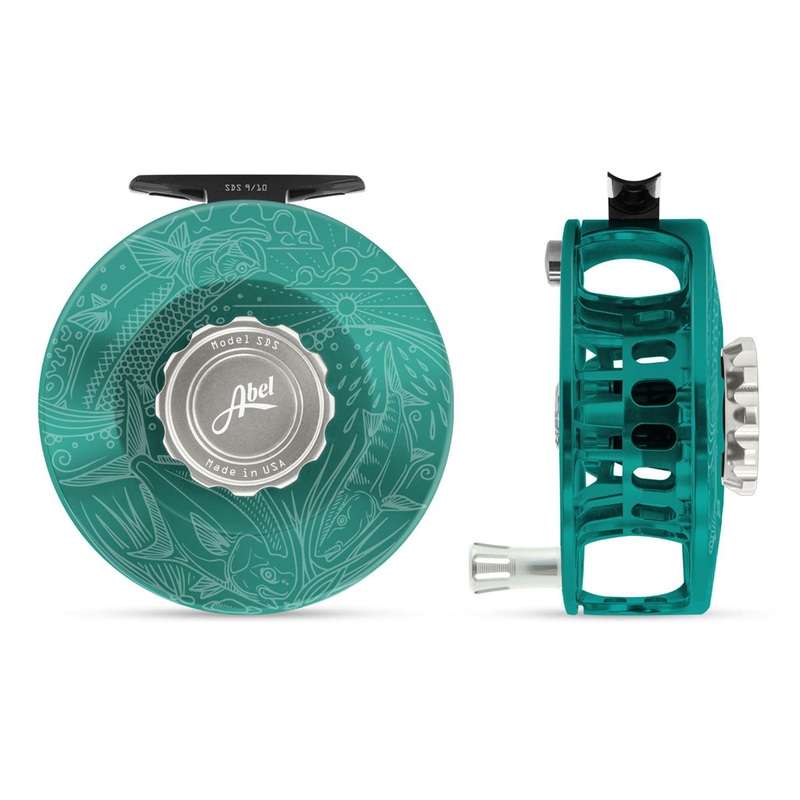 Abel SDS Reel Solid 9/10 Teal, Platinum Drag Knob, Underwood Slammin' with Platinum Handle