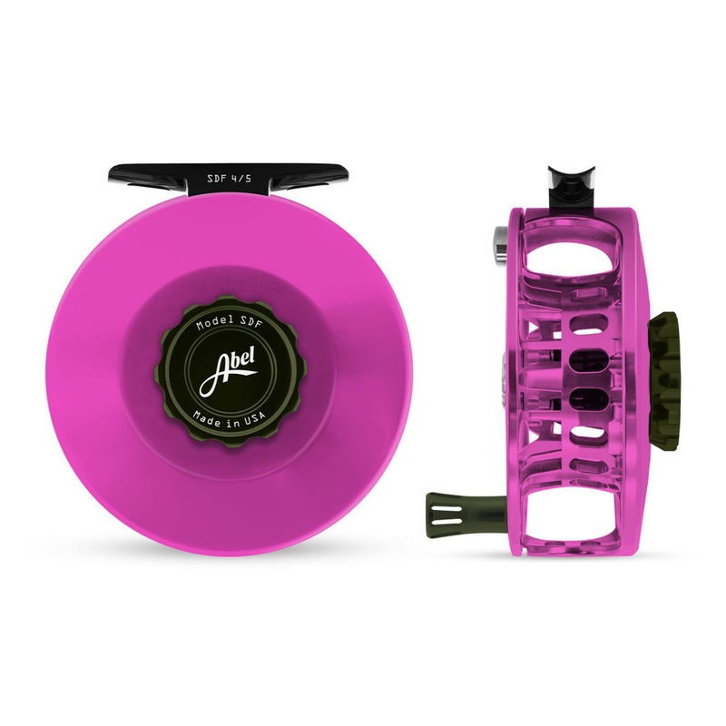 Abel SDF Reel 4/5 Pink, Deep Green Drag Knob with Deep Green Handle